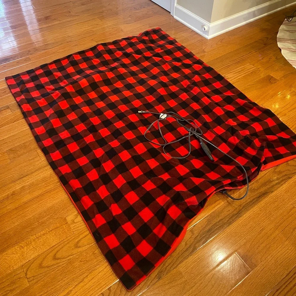 Buffalo Plaid Red Black Holiday Christmas Heated Electric Blanket Throw